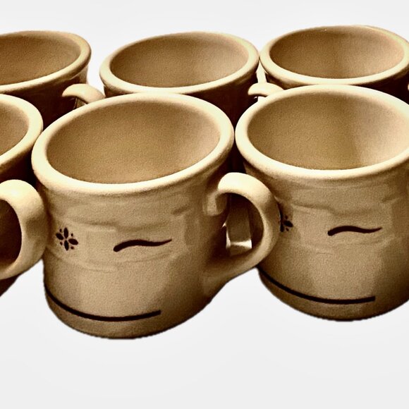 8 Longaberger Mugs Woven Traditions Pottery 4" Coffee Cups Red/Brown Pattern VTG - Picture 9 of 10